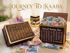 Premium Wooden Umrah Saving Box – 210,000 Savings Goal |Reusable Saving Box