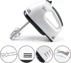 White Hand Mixer with 7 Speeds ABS Plastic