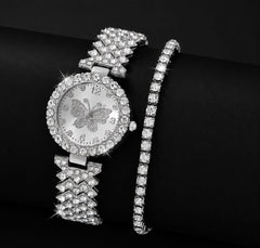 Rose Gold Butterfly Crystal Watch & Bracelet Set – Premium Women’s Jewelry Watch